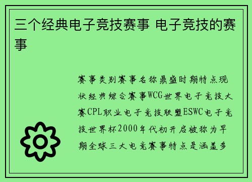 三个经典电子竞技赛事 电子竞技的赛事